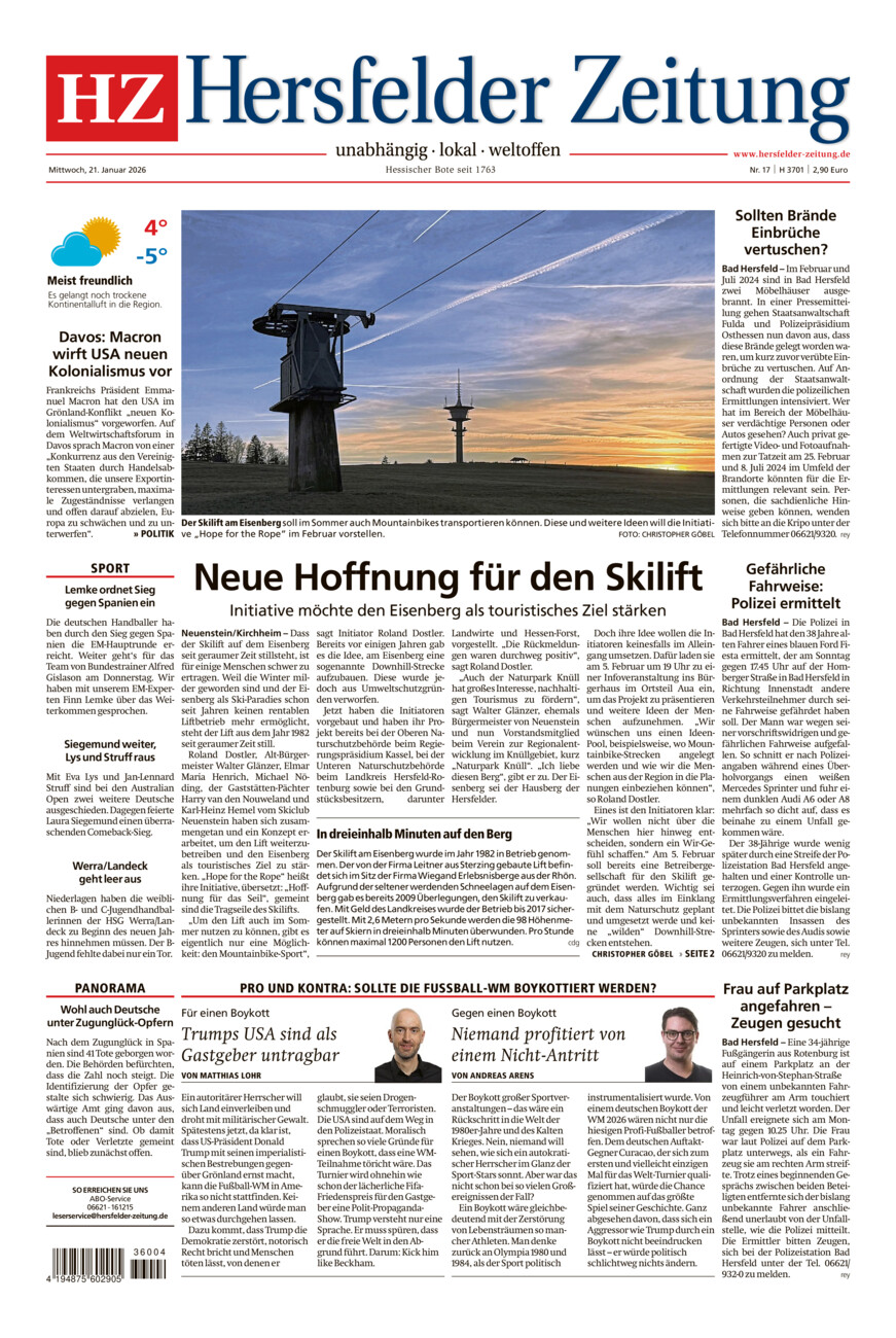 Hersfelder Zeitung vom Mittwoch, 21.01.2026