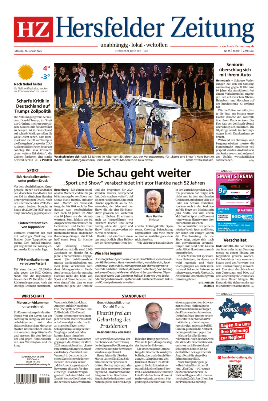 Hersfelder Zeitung vom Montag, 19.01.2026