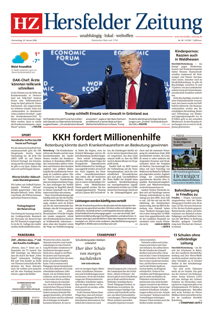 Hersfelder Zeitung vom Donnerstag, 22.01.2026