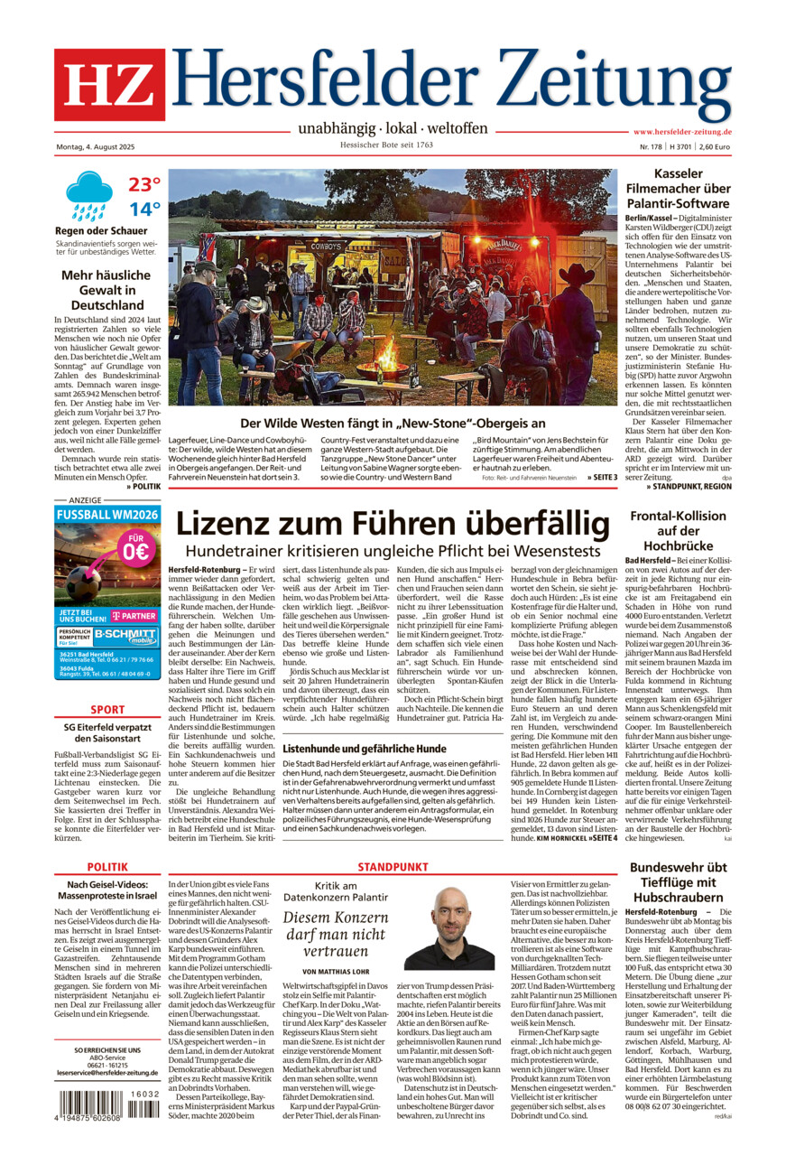 Hersfelder Zeitung vom Montag, 04.08.2025