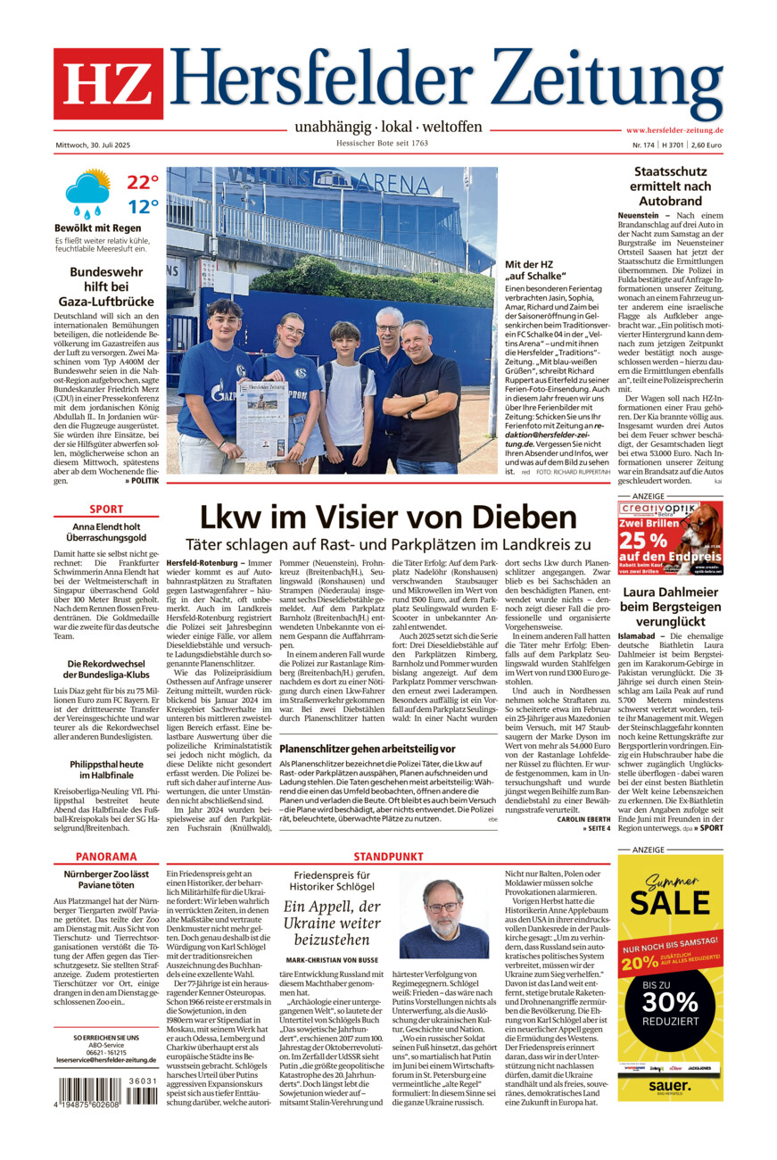 Hersfelder Zeitung vom Mittwoch, 30.07.2025