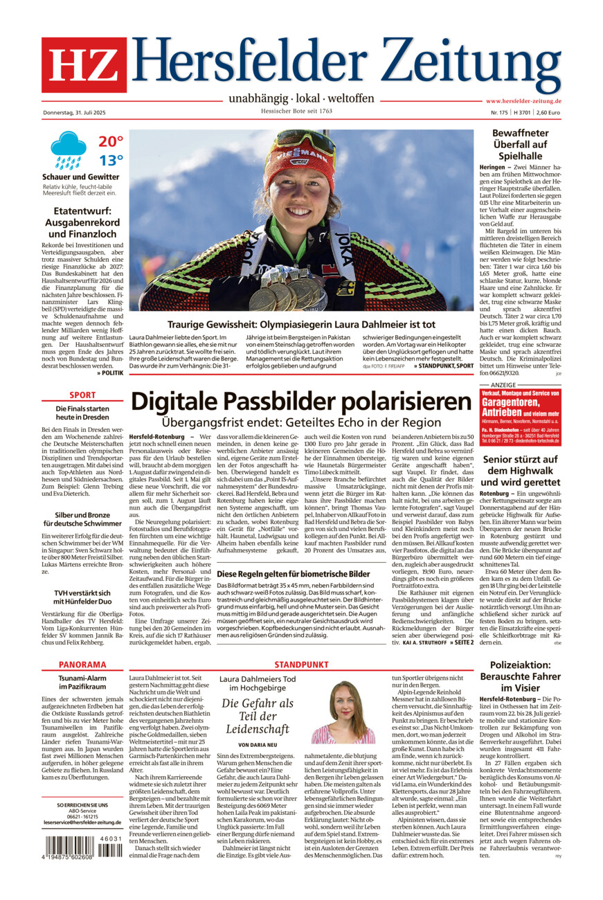 Hersfelder Zeitung vom Donnerstag, 31.07.2025