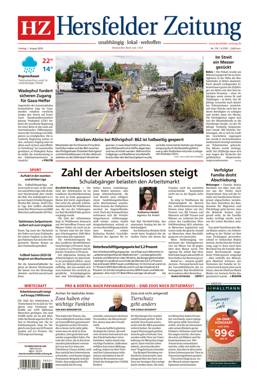 Hersfelder Zeitung vom Freitag, 01.08.2025