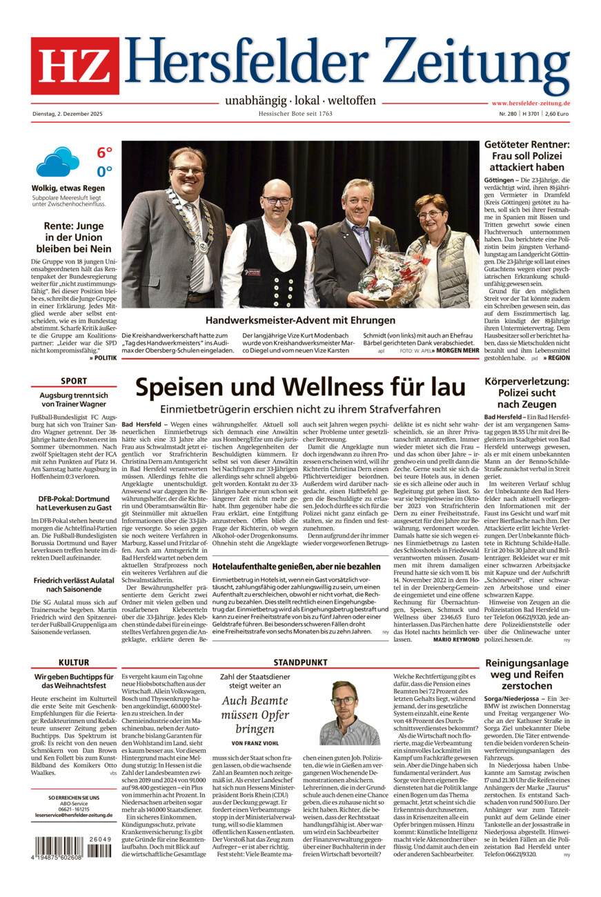 Hersfelder Zeitung vom Dienstag, 02.12.2025