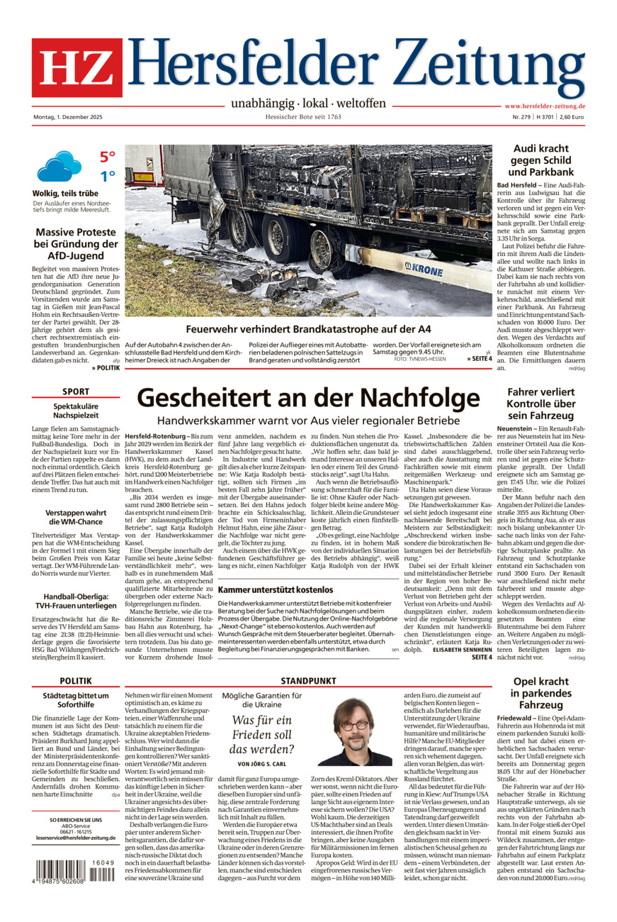 Hersfelder Zeitung vom Montag, 01.12.2025