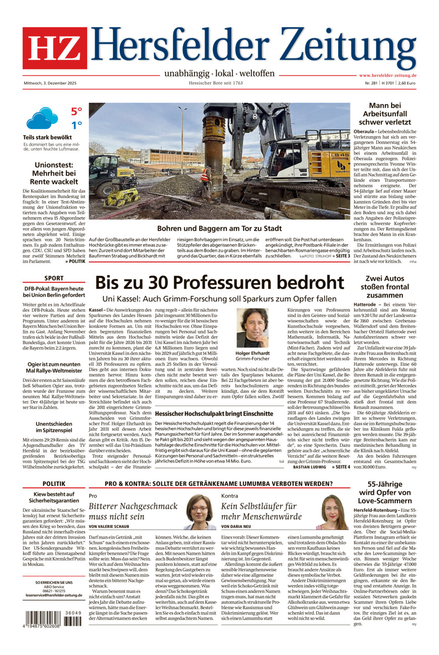 Hersfelder Zeitung vom Mittwoch, 03.12.2025