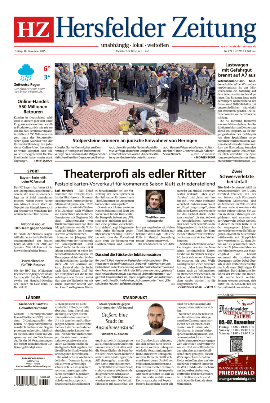 Hersfelder Zeitung vom Freitag, 28.11.2025