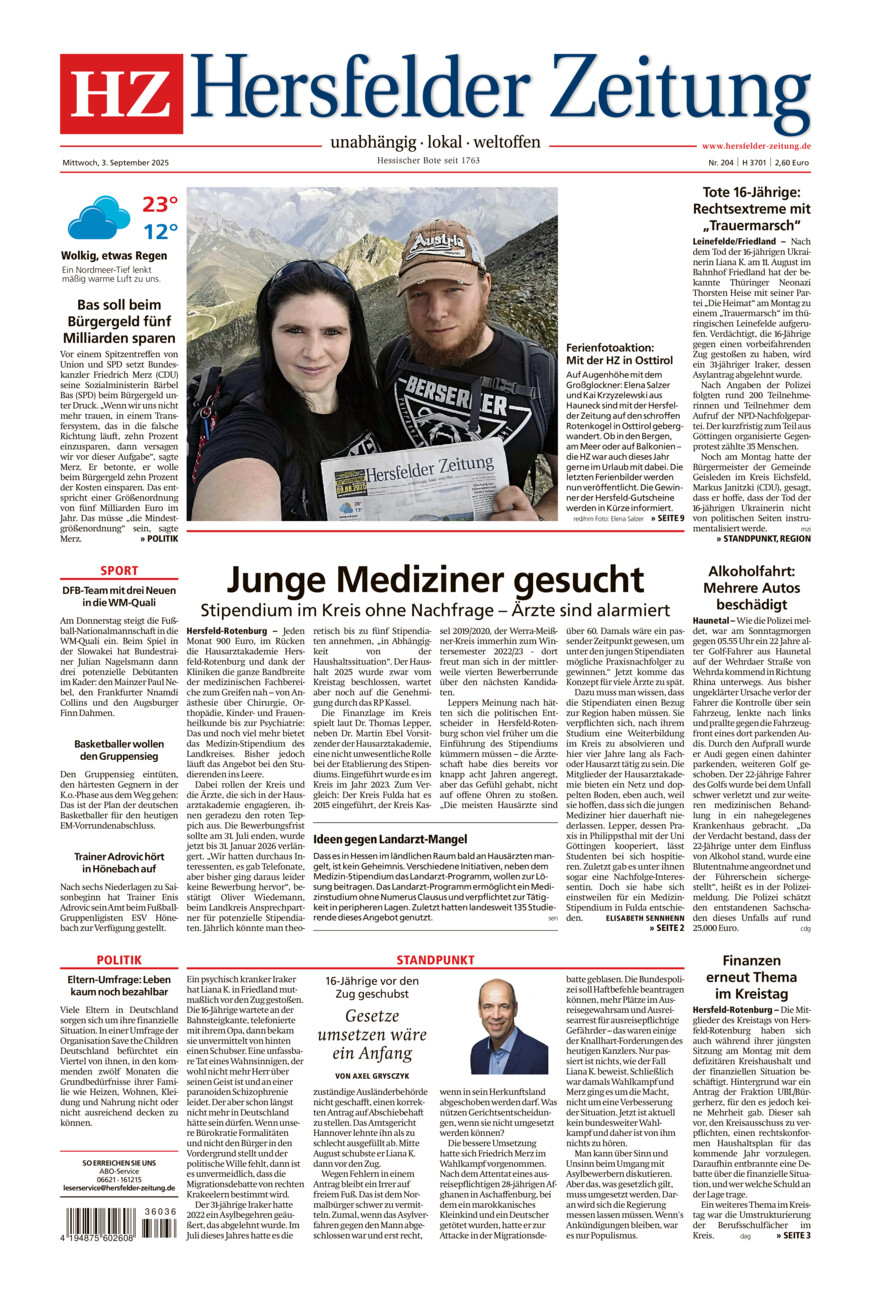 Hersfelder Zeitung vom Mittwoch, 03.09.2025
