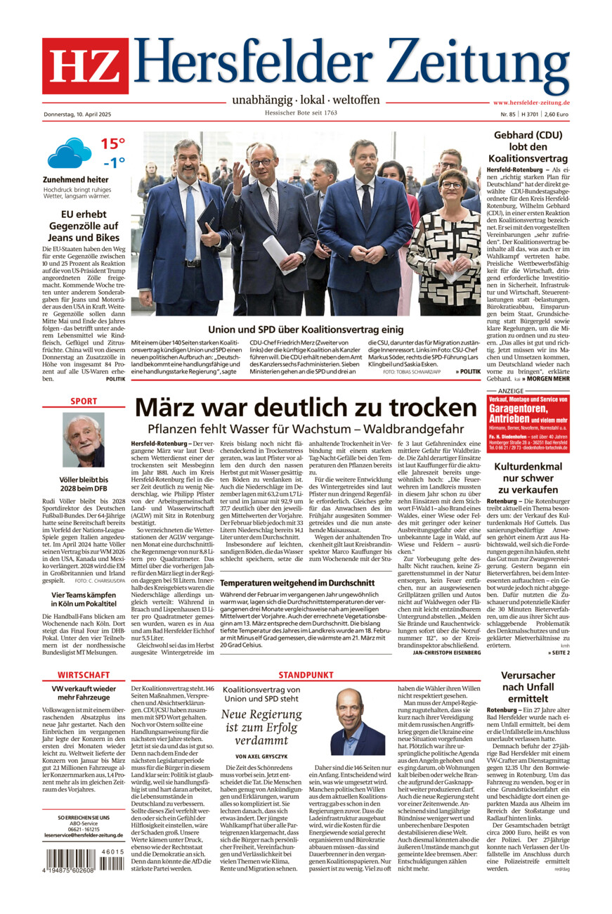 Hersfelder Zeitung vom Donnerstag, 10.04.2025