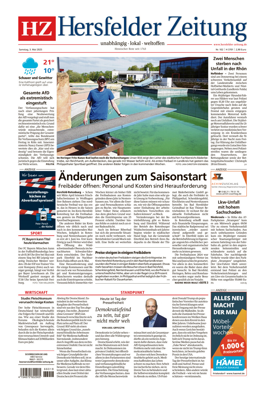 Hersfelder Zeitung vom Samstag, 03.05.2025