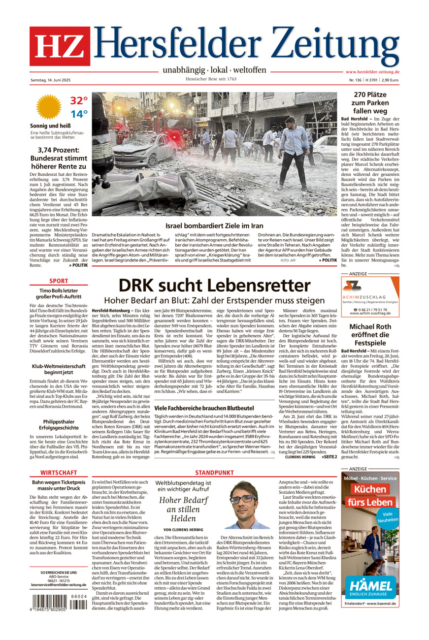 Hersfelder Zeitung vom Samstag, 14.06.2025