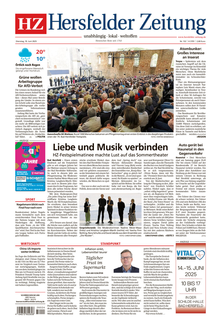 Hersfelder Zeitung vom Dienstag, 10.06.2025